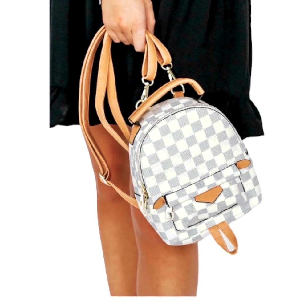 Mini White Checkered Plaid Backpack